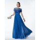 A-Line Jewel Short Sleeve Beaded Long Blue Chiffon Mother of the Bride Dresses M010032