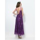 A-Line Long Purple Lace Low V-Back Mother of the Bride Dresses M010036