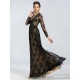 A-Line V-Neck Long Sleeve Beaded Black Lace Mother of the Bride Dresses M010044