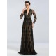 A-Line V-Neck Long Sleeve Beaded Black Lace Mother of the Bride Dresses M010044