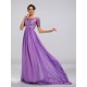 A-Line Beaded Short Sleeve Long Chiffon Mother of the Bride Dresses M010046