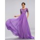 A-Line Beaded Short Sleeve Long Chiffon Mother of the Bride Dresses M010046