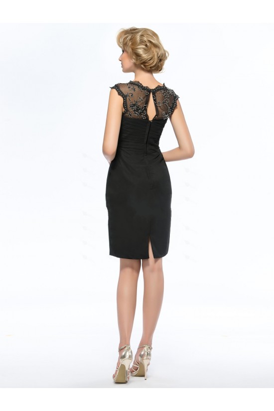 Elegant Short Beaded Black Mother of the Bride Dresses M010049