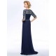 A-Line Beaded Half Sleeve Long Blue Chiffon Mother of the Bride Dresses M010060