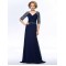 A-Line Beaded Half Sleeve Long Blue Chiffon Mother of the Bride Dresses M010060