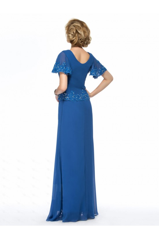 Long Blue Short Sleeve Applique and Chiffon Mother of the Bride Dresses M010064 Long Blue Short Sleeve Applique and Chiffon Mother of the Bride Dresses M010064