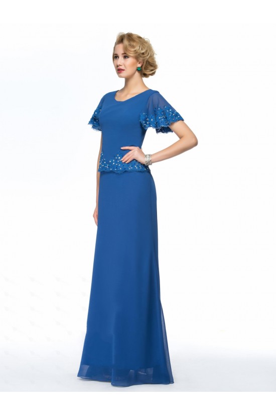 Long Blue Short Sleeve Applique and Chiffon Mother of the Bride Dresses M010064 Long Blue Short Sleeve Applique and Chiffon Mother of the Bride Dresses M010064