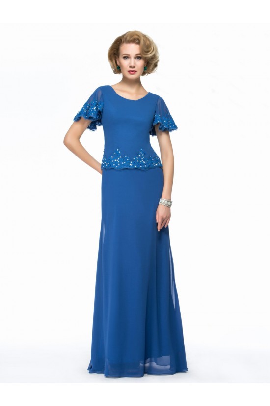 Long Blue Short Sleeve Applique and Chiffon Mother of the Bride Dresses M010064 Long Blue Short Sleeve Applique and Chiffon Mother of the Bride Dresses M010064
