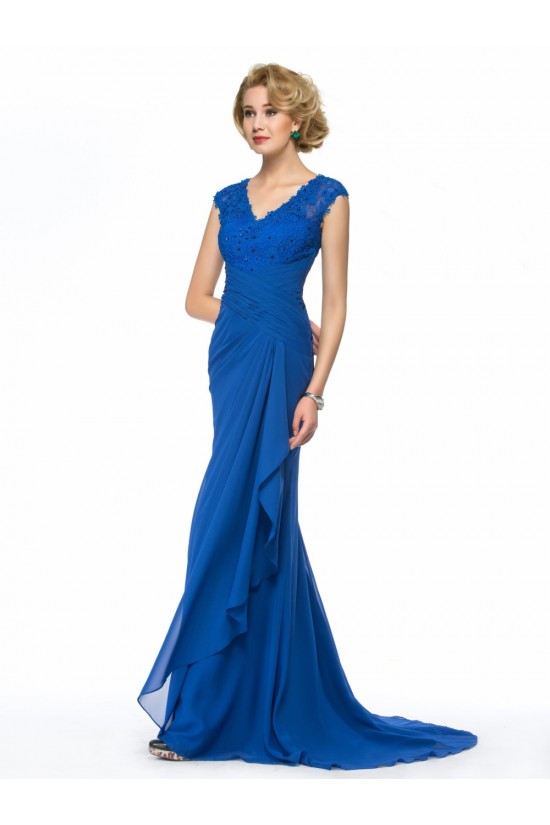 Sheath V-Neck Long Blue Lace and Chiffon Mother of the Bride Dresses M010065 Sheath V-Neck Long Blue Lace and Chiffon Mother of the Bride Dresses M010065