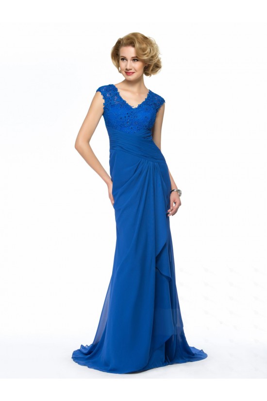 Sheath V-Neck Long Blue Lace and Chiffon Mother of the Bride Dresses M010065 Sheath V-Neck Long Blue Lace and Chiffon Mother of the Bride Dresses M010065