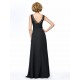 A-Line V-Neck Beaded Long Black Mother of the Bride Dresses with A Jacket M010070