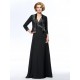A-Line V-Neck Beaded Long Black Mother of the Bride Dresses with A Jacket M010070