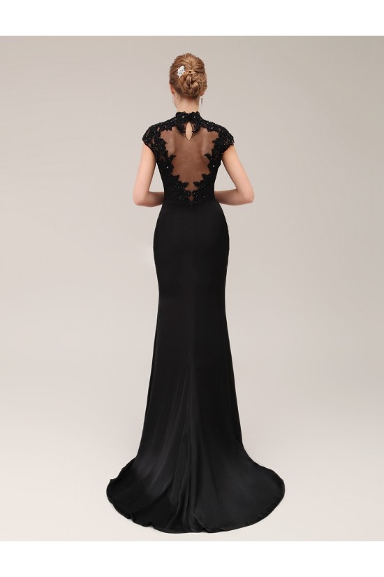 Trumpet/Mermaid High-Neck Long Black Beaded Applique Mother of the Bride Dresses M010078 Trumpet/Mermaid High-Neck Long Black Beaded Applique Mother of the Bride Dresses M010078