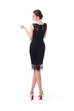 Short Sheath Beaded Applique Black Mother of the Bride Dresses M010084