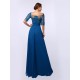 A-Line Bateau Short Sleeve Long Blue Chiffon Mother of the Bride Dresses M010085