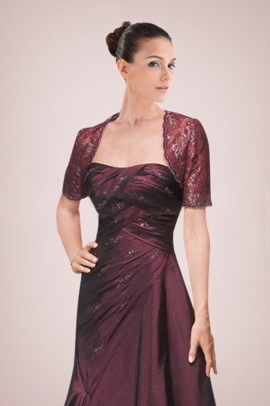 A-Line Strapless Beaded Applique Long Mother of the Bride Dresses with A Jacket M010090