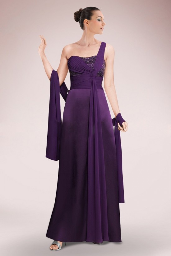 A-Line Beaded One-Shoulder Long Mother of the Bride Dresses M010093