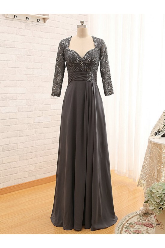A-Line 3/4 Sleeve Lace and Chiffon Long Mother of the Bride Dresses M010099 A-Line 3/4 Sleeve Lace and Chiffon Long Mother of the Bride Dresses M010099
