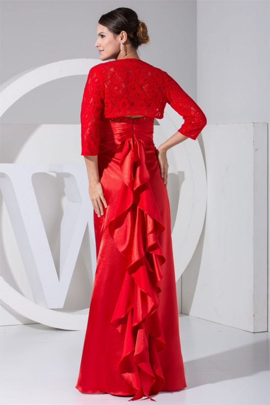 3/4 Sleeve Strapless A-Line Floor-Length Mother of the Bride Dresses with A Lace Jacket 2040001 3/4 Sleeve Strapless A-Line Floor-Length Mother of the Bride Dresses with A Lace Jacket 2040001