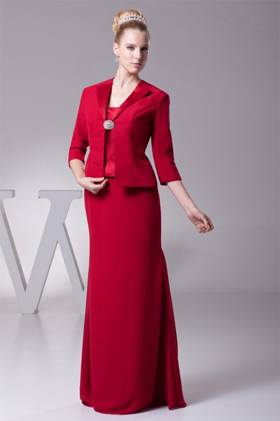 Buckle Mermaid/Trumpet 3/4 Length Satin Chiffon Mother of the Bride Dresses 2040025 Buckle Mermaid/Trumpet 3/4 Length Satin Chiffon Mother of the Bride Dresses 2040025
