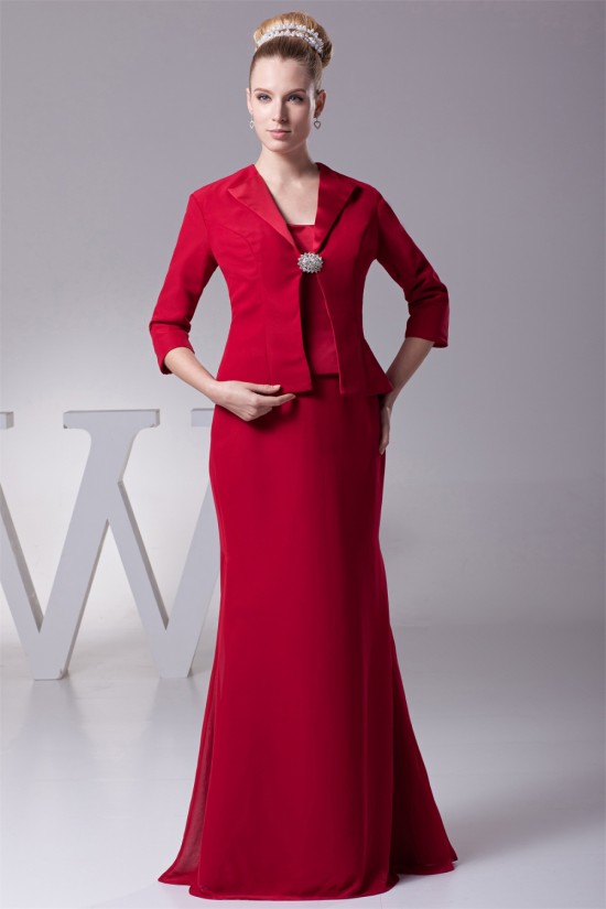 Buckle Mermaid/Trumpet 3/4 Length Satin Chiffon Mother of the Bride Dresses 2040025 Buckle Mermaid/Trumpet 3/4 Length Satin Chiffon Mother of the Bride Dresses 2040025