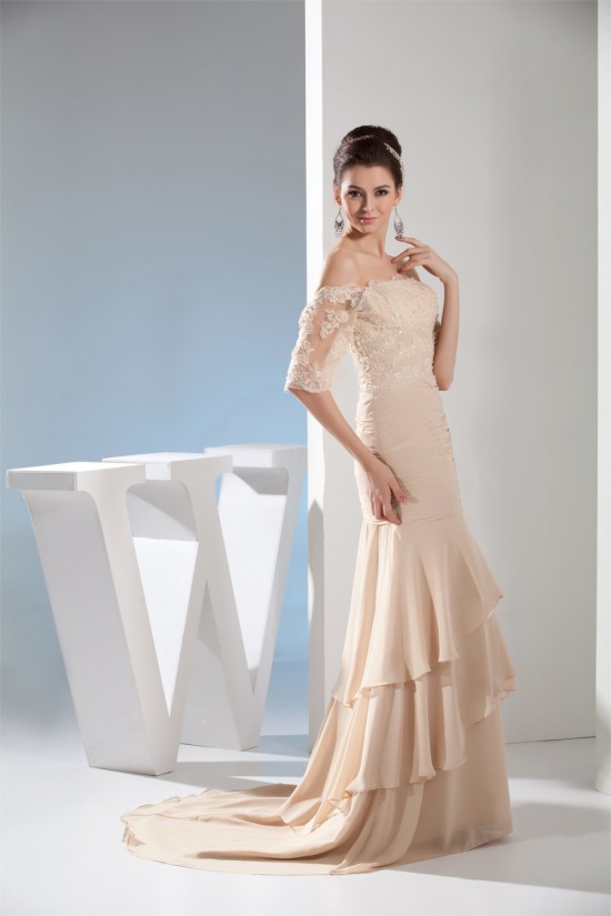 Trumpet/Mermaid Half Sleeve Chiffon Lace Applique Mother of the Bride Evening Dresses 2040027