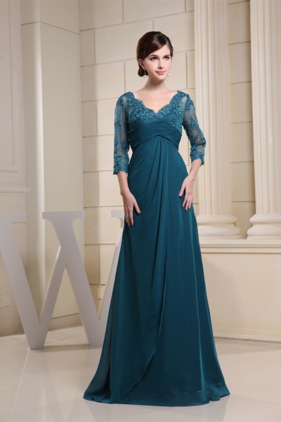 A-Line Chiffon V-Neck 3/4 Sleeve Sequins Appliques Brush Sweep Train Mother of the Bride Dresses 2040032 A-Line Chiffon V-Neck 3/4 Sleeve Sequins Appliques Brush Sweep Train Mother of the Bride Dresses 2040032