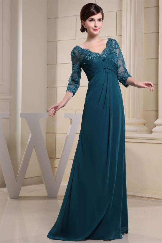 A-Line Chiffon V-Neck 3/4 Sleeve Sequins Appliques Brush Sweep Train Mother of the Bride Dresses 2040032 A-Line Chiffon V-Neck 3/4 Sleeve Sequins Appliques Brush Sweep Train Mother of the Bride Dresses 2040032
