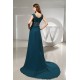 A-Line Puddle Train Capped Sleeves Chiffon Beaded Long Mother of the Bride Dresses 2040060