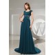 A-Line Puddle Train Capped Sleeves Chiffon Beaded Long Mother of the Bride Dresses 2040060