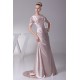 A-Line Short Sleeve Ruched Brush Sweep Train Elastic Woven Satin Mother of the Bride Dresses 2040062