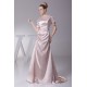 A-Line Short Sleeve Ruched Brush Sweep Train Elastic Woven Satin Mother of the Bride Dresses 2040062