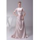 A-Line Short Sleeve Ruched Brush Sweep Train Elastic Woven Satin Mother of the Bride Dresses 2040062