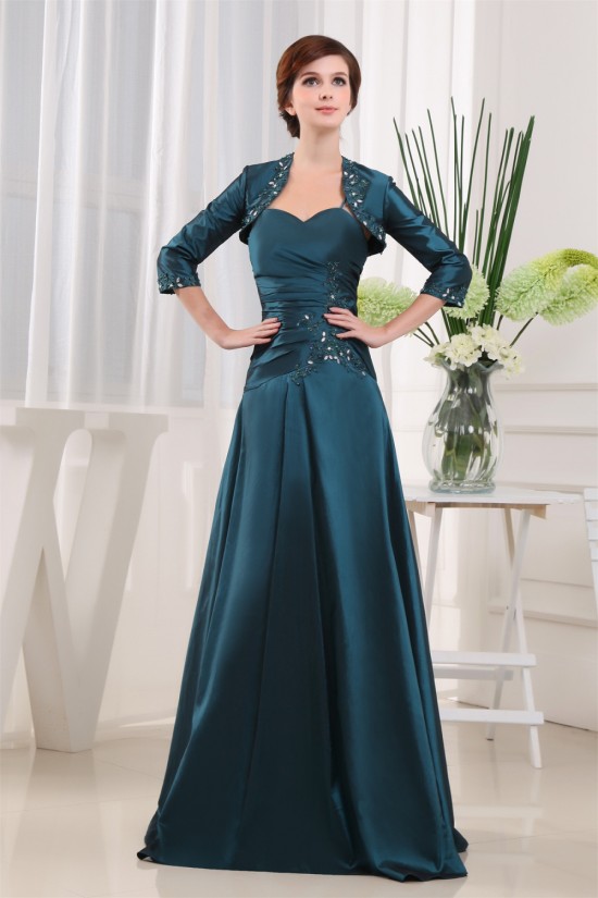 A-Line Floor-Length 3/4 Sleeve Satin Taffeta Mother of the Bride Dresses with A Jacket 2040067 A-Line Floor-Length 3/4 Sleeve Satin Taffeta Mother of the Bride Dresses with A Jacket 2040067