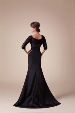Trumpet/Mermaid Scoop Taffeta Lace 3/4 Length Puddle Train Mother of the Bride Dresses 2040069