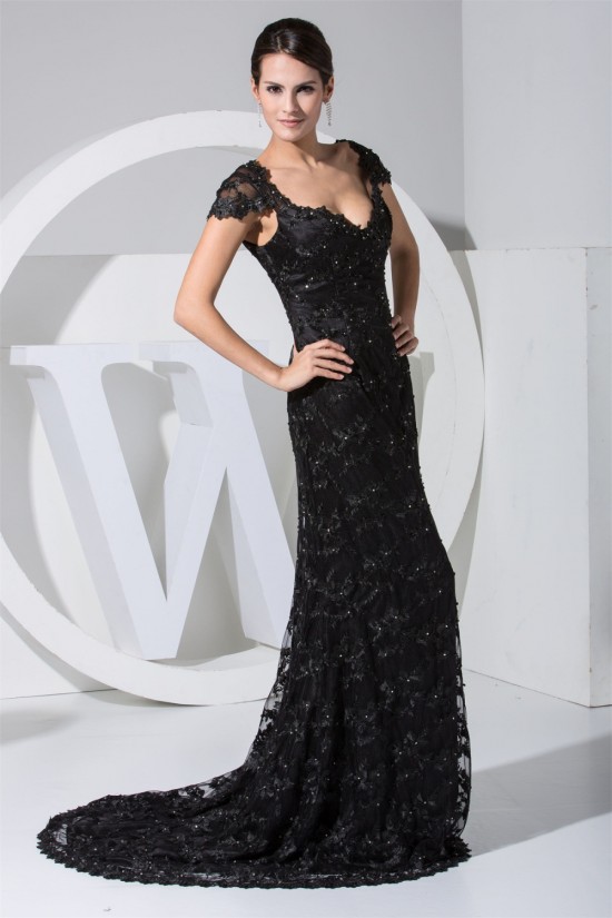 Sheath/Column Short Sleeve Lace Beading Brush Sweep Train Mother of the Bride Dresses 2040080 Sheath/Column Short Sleeve Lace Beading Brush Sweep Train Mother of the Bride Dresses 2040080