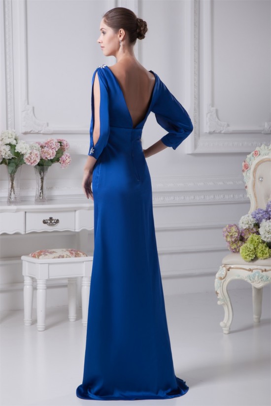 Silk like Satin Satin Chiffon V-Neck 3/4 Sleeve Long Blue Mother of the Bride Dresses 2040085 Silk like Satin Satin Chiffon V-Neck 3/4 Sleeve Long Blue Mother of the Bride Dresses 2040085