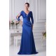 Silk like Satin Satin Chiffon V-Neck 3/4 Sleeve Long Blue Mother of the Bride Dresses 2040085 Silk like Satin Satin Chiffon V-Neck 3/4 Sleeve Long Blue Mother of the Bride Dresses 2040085