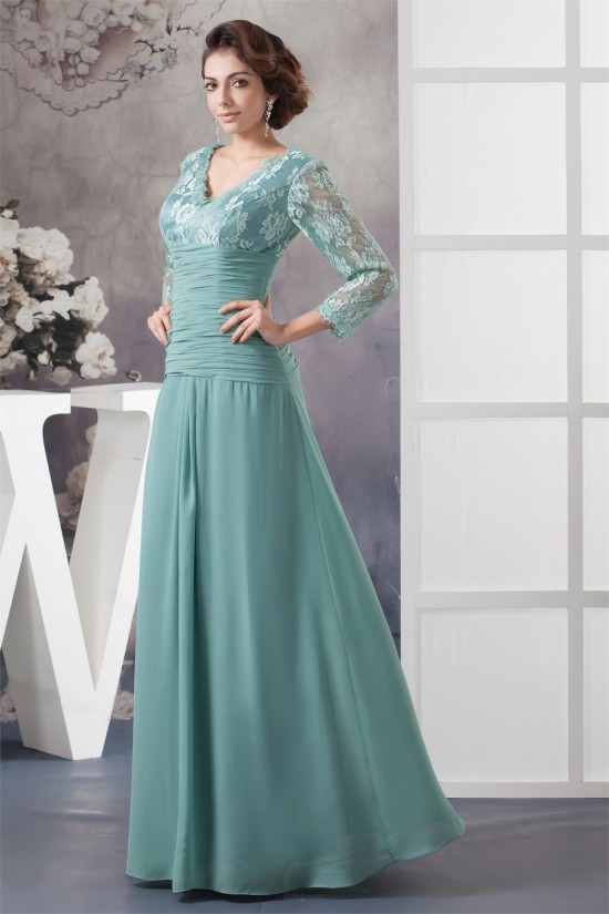 Sheath/Column 3/4 Sleeve Floor-Length Chiffon Lace Mother of the Bride Dresses 2040104