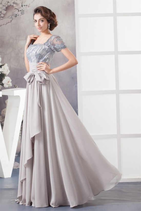 A-Line Square Beading Chiffon Lace Floor-Length Mother of the Bride Dresses 2040108