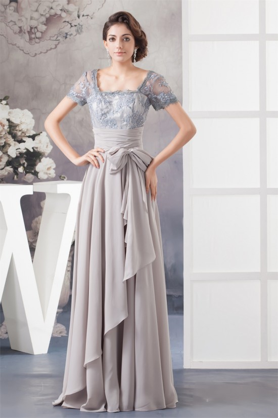 A-Line Square Beading Chiffon Lace Floor-Length Mother of the Bride Dresses 2040108