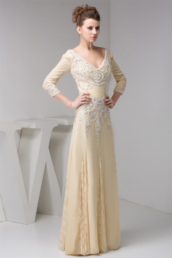 A-Line 3/4 Sleeves Lace Chiffon Beaded Applique Long Mother of the Bride Dresses 2040134 A-Line 3/4 Sleeves Lace Chiffon Beaded Applique Long Mother of the Bride Dresses 2040134