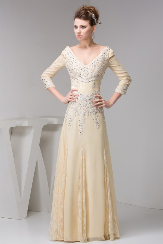 A-Line 3/4 Sleeves Lace Chiffon Beaded Applique Long Mother of the Bride Dresses 2040134 A-Line 3/4 Sleeves Lace Chiffon Beaded Applique Long Mother of the Bride Dresses 2040134