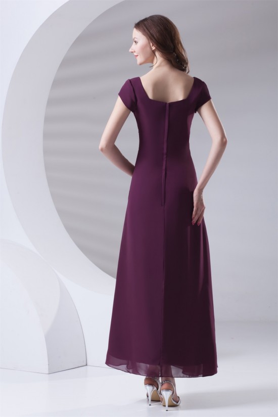 A-Line Beading Ankle-Length Short Sleeve Square Mother of the Bride Dresses 2040167