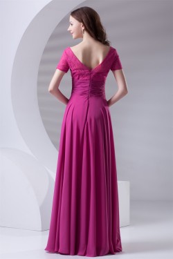 A-Line Short Sleeve Chiffon Lace Satin Mother of the Bride Dresses 2040176