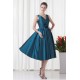 A-Line V-Neck Handmade Flowers Sleeveless Tea Length Mother of the Bride Dresses 2040181