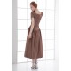 A-Line Short Scoop Elastic Woven Satin Tea Length Mother of the Bride Dresses 2040189