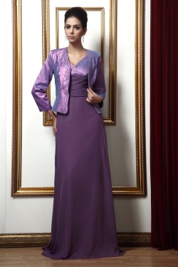 A-Line V-Neck Beaded Long Mother of the Bride Dresses with A Jacket 2040225
