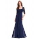 Long Navy Blue Half Sleeves Lace Chiffon Mother of The Bride Dresses 3040001 Long Navy Blue Half Sleeves Lace Chiffon Mother of The Bride Dresses 3040001