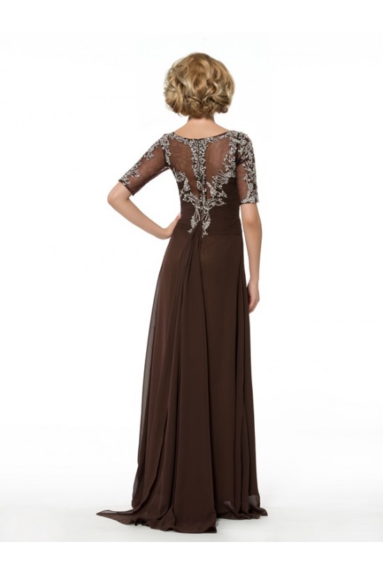 Short Sleeve Chiffon Floor Length Mother of The Bride Dresses 3040006